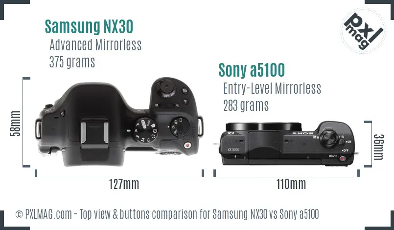 Samsung NX30 vs Sony a5100 top view buttons comparison