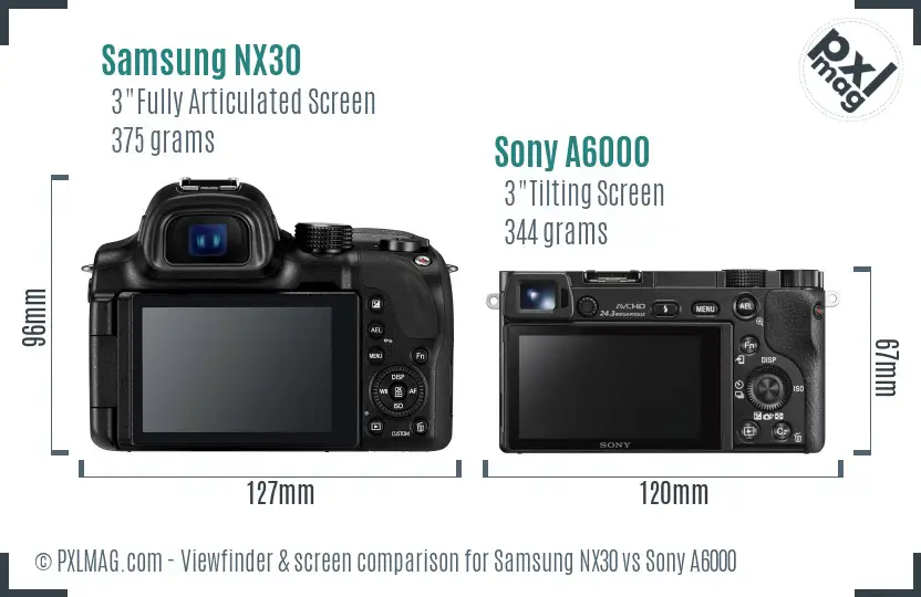 Samsung NX30 vs Sony A6000 Screen and Viewfinder comparison