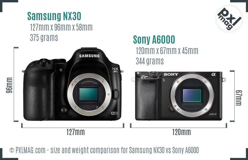 Samsung NX30 vs Sony A6000 size comparison