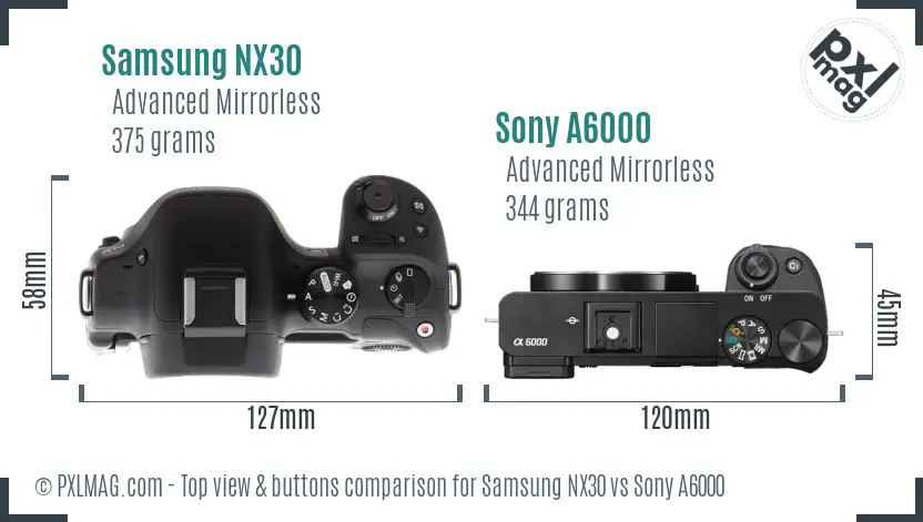 Samsung NX30 vs Sony A6000 top view buttons comparison