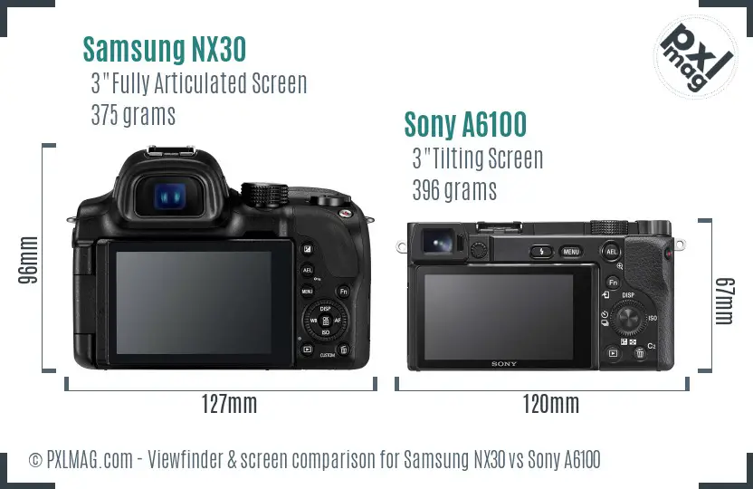 Samsung NX30 vs Sony A6100 Screen and Viewfinder comparison