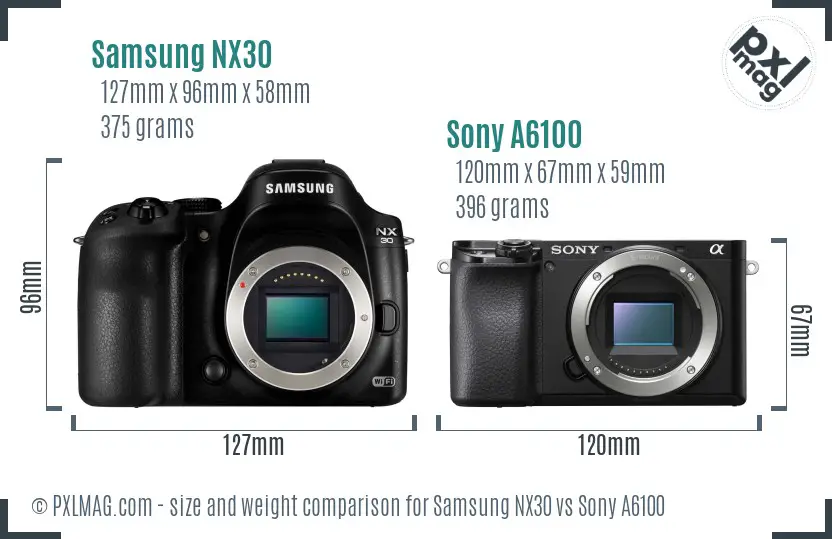 Samsung NX30 vs Sony A6100 size comparison