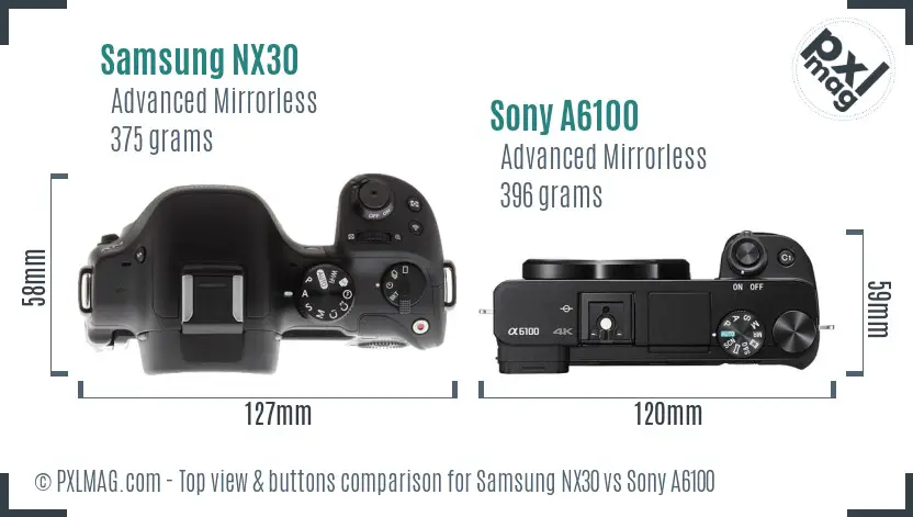 Samsung NX30 vs Sony A6100 top view buttons comparison