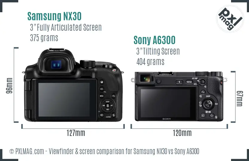 Samsung NX30 vs Sony A6300 Screen and Viewfinder comparison