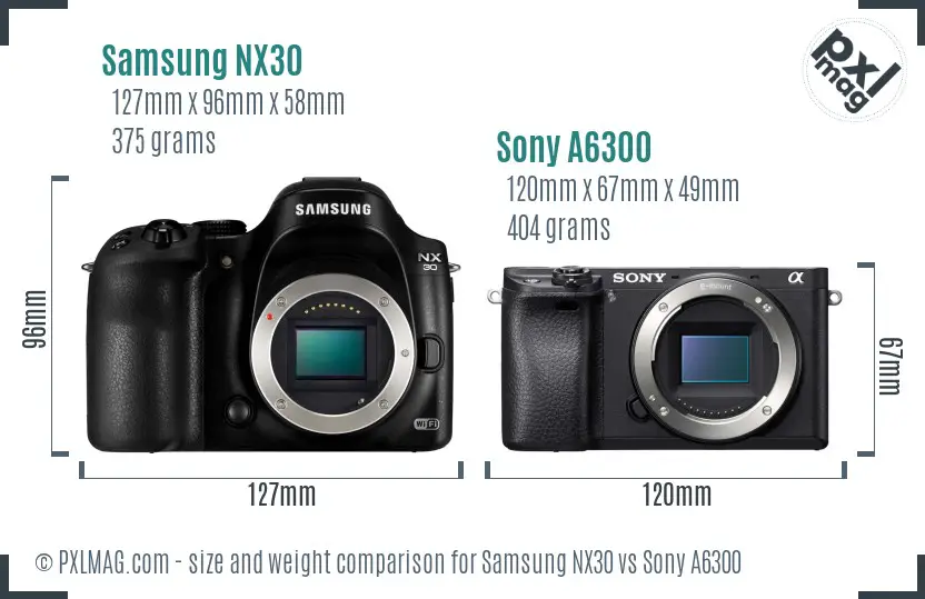 Samsung NX30 vs Sony A6300 size comparison