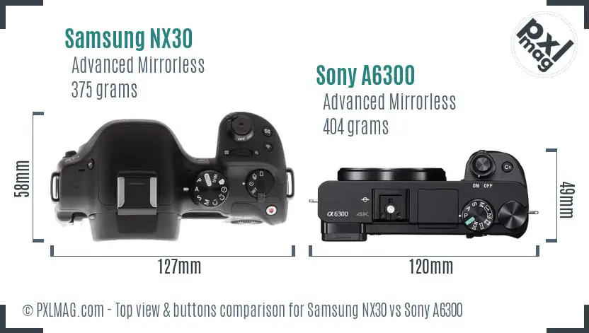 Samsung NX30 vs Sony A6300 top view buttons comparison