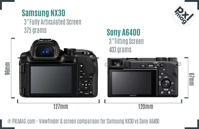 Samsung NX30 vs Sony A6400 Screen and Viewfinder comparison