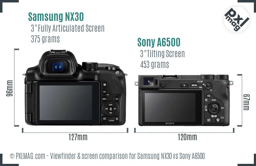 Samsung NX30 vs Sony A6500 Screen and Viewfinder comparison