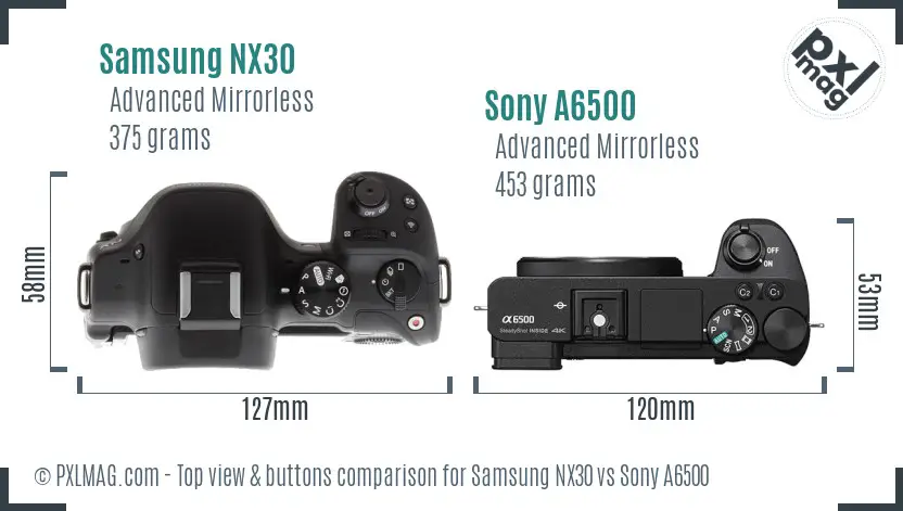 Samsung NX30 vs Sony A6500 top view buttons comparison