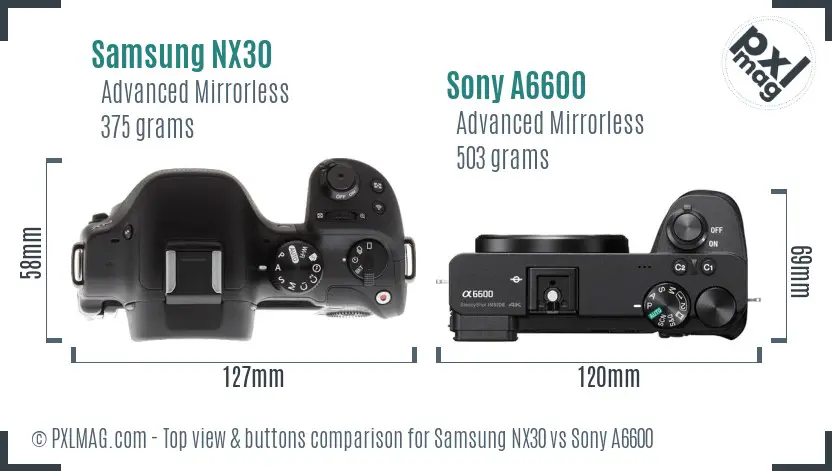 Samsung NX30 vs Sony A6600 top view buttons comparison