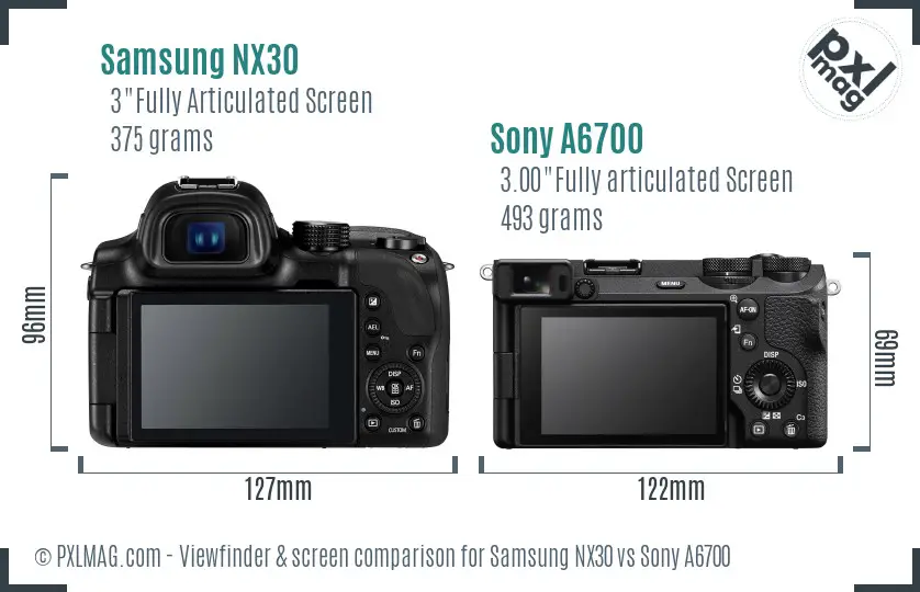 Samsung NX30 vs Sony A6700 Screen and Viewfinder comparison