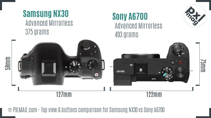 Samsung NX30 vs Sony A6700 top view buttons comparison