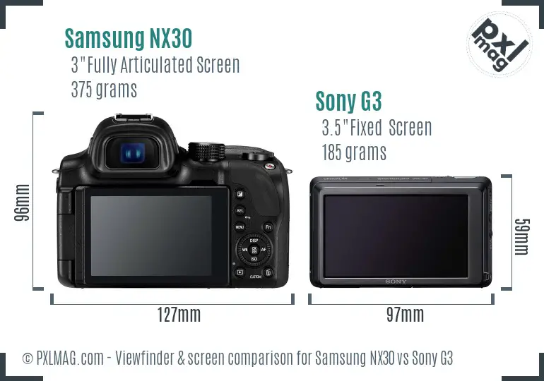 Samsung NX30 vs Sony G3 Screen and Viewfinder comparison