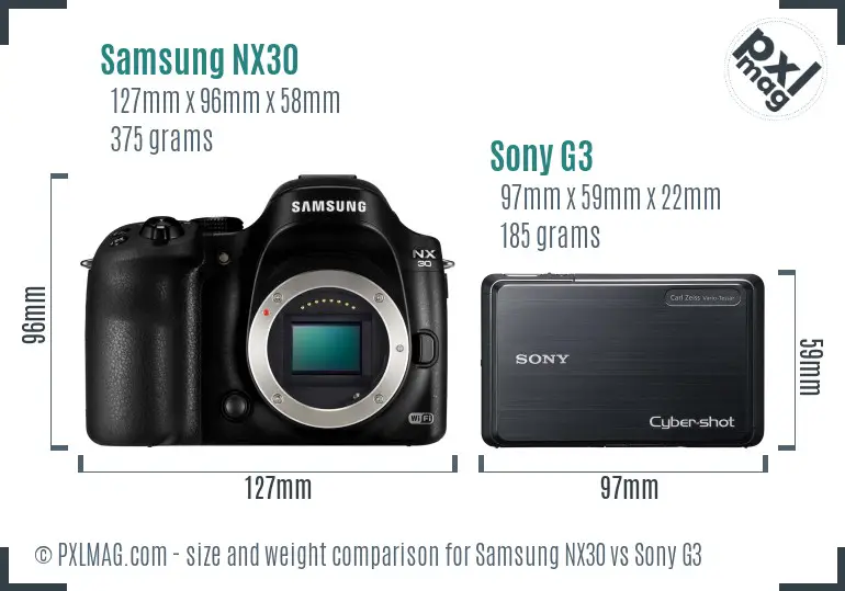 Samsung NX30 vs Sony G3 size comparison