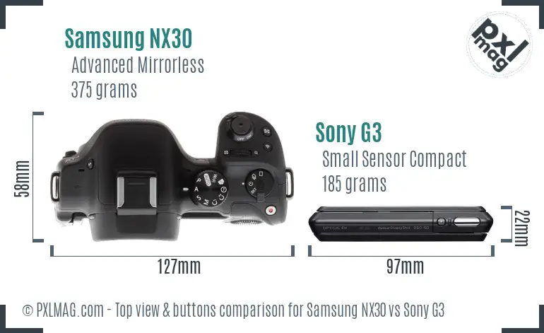 Samsung NX30 vs Sony G3 top view buttons comparison