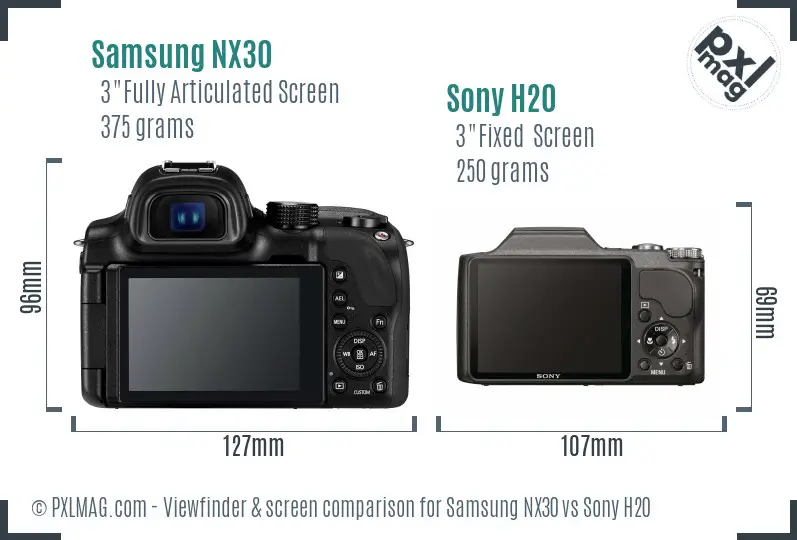 Samsung NX30 vs Sony H20 Screen and Viewfinder comparison