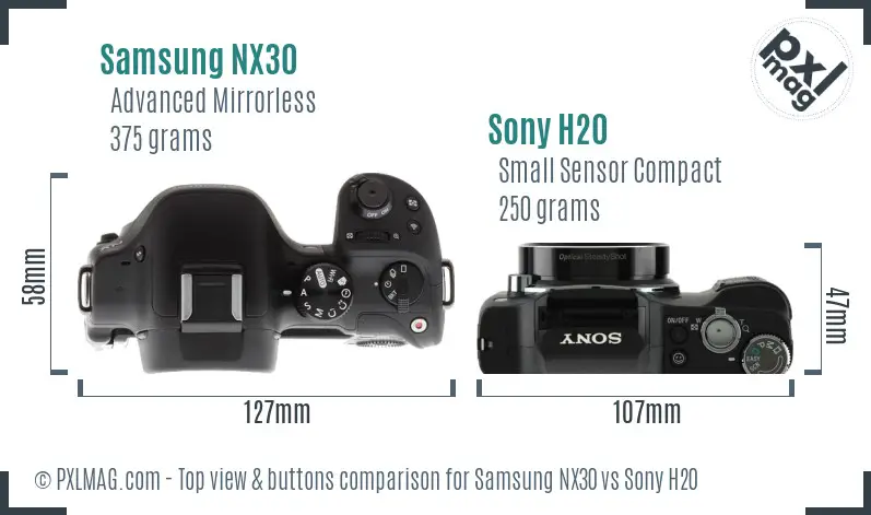 Samsung NX30 vs Sony H20 top view buttons comparison