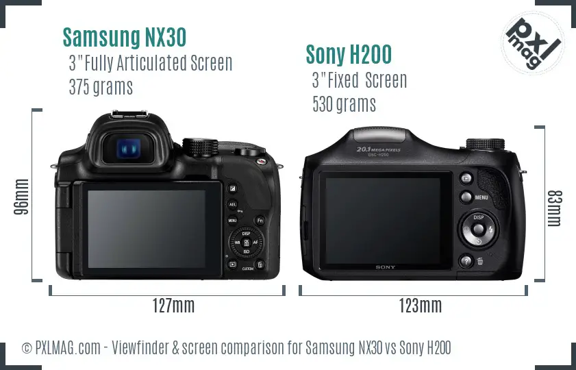Samsung NX30 vs Sony H200 Screen and Viewfinder comparison