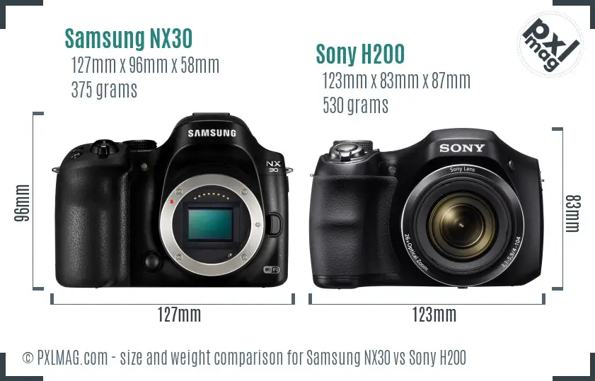 Samsung NX30 vs Sony H200 size comparison