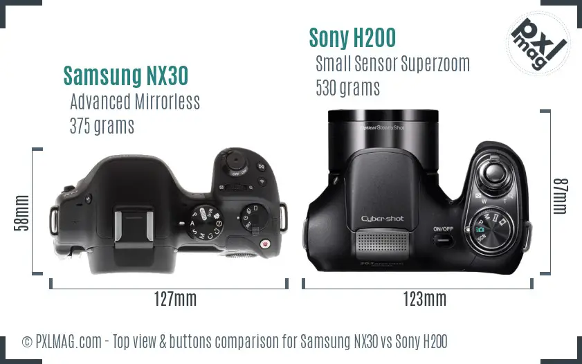 Samsung NX30 vs Sony H200 top view buttons comparison