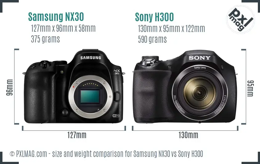Samsung NX30 vs Sony H300 size comparison