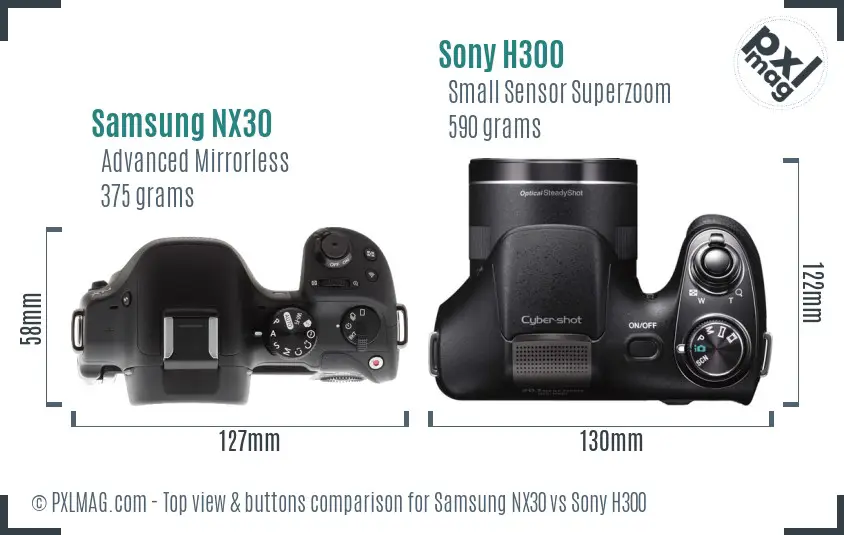 Samsung NX30 vs Sony H300 top view buttons comparison