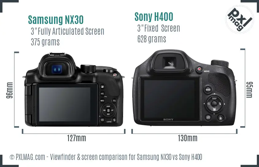 Samsung NX30 vs Sony H400 Screen and Viewfinder comparison