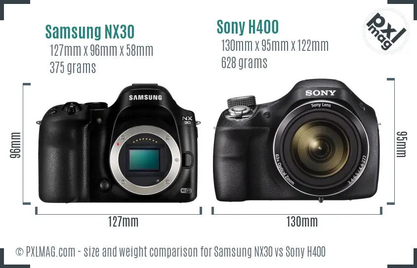 Samsung NX30 vs Sony H400 size comparison