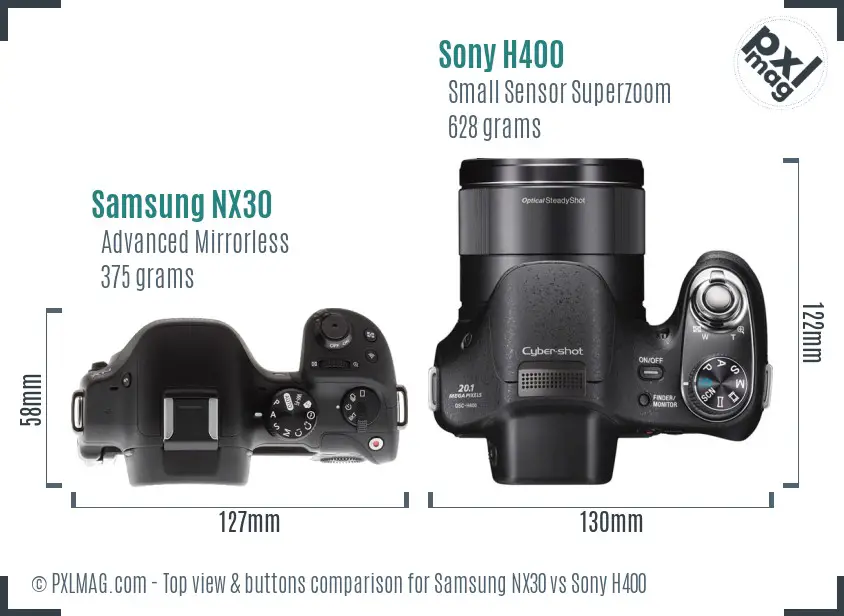 Samsung NX30 vs Sony H400 top view buttons comparison