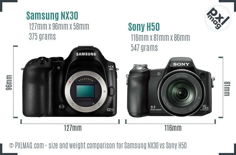 Samsung NX30 vs Sony H50 size comparison