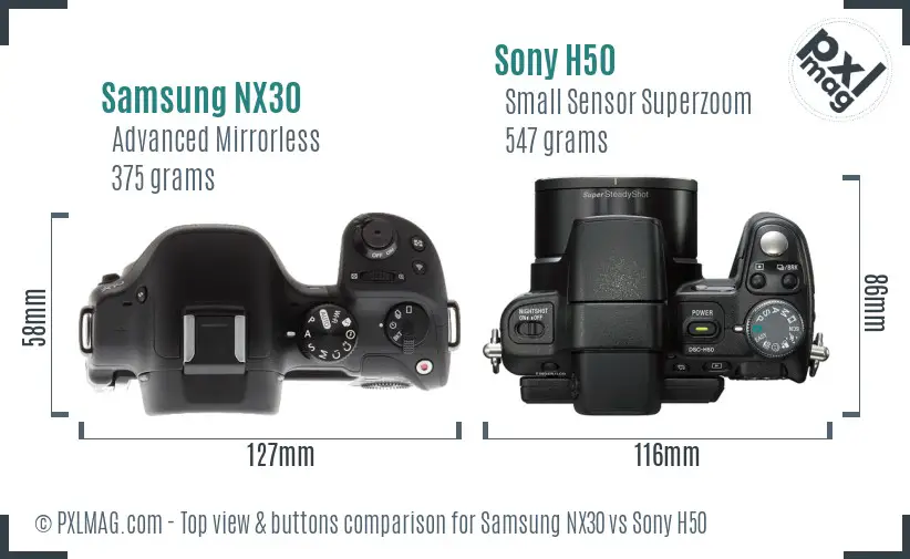 Samsung NX30 vs Sony H50 top view buttons comparison