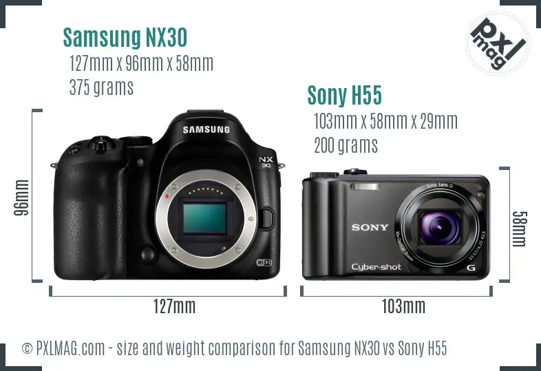 Samsung NX30 vs Sony H55 size comparison