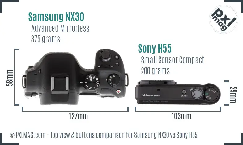 Samsung NX30 vs Sony H55 top view buttons comparison