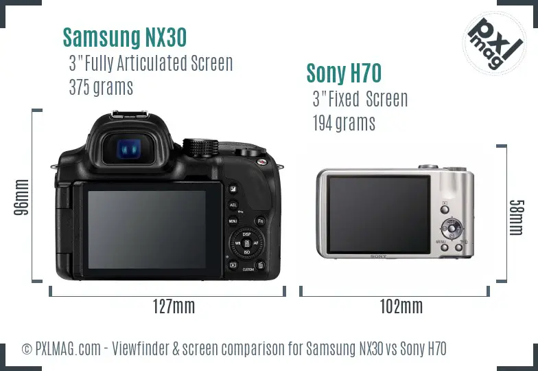 Samsung NX30 vs Sony H70 Screen and Viewfinder comparison