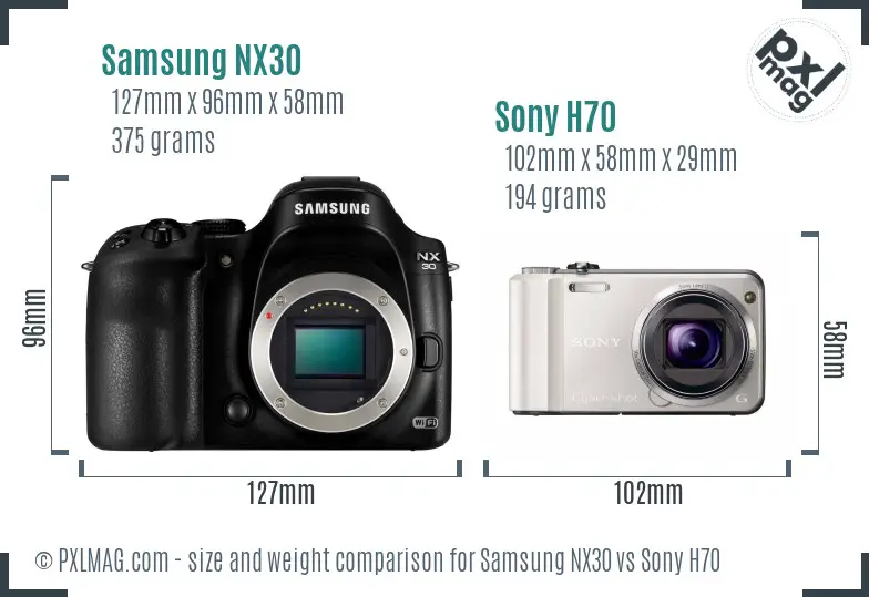 Samsung NX30 vs Sony H70 size comparison