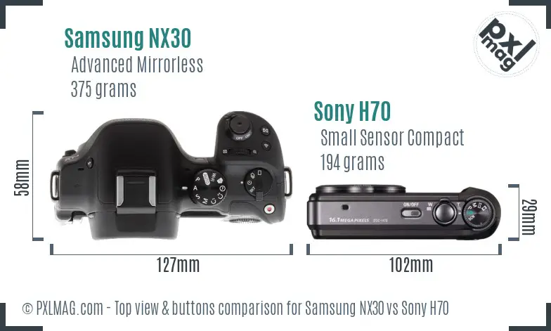 Samsung NX30 vs Sony H70 top view buttons comparison