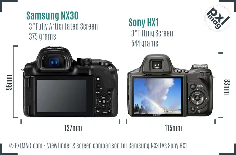 Samsung NX30 vs Sony HX1 Screen and Viewfinder comparison