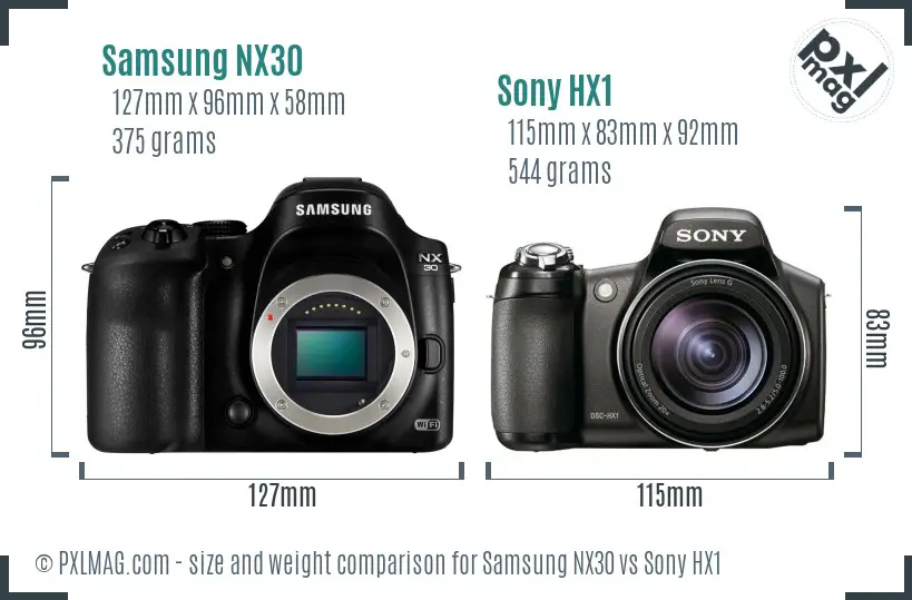 Samsung NX30 vs Sony HX1 size comparison