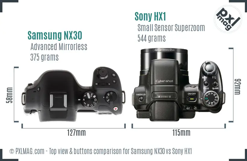 Samsung NX30 vs Sony HX1 top view buttons comparison