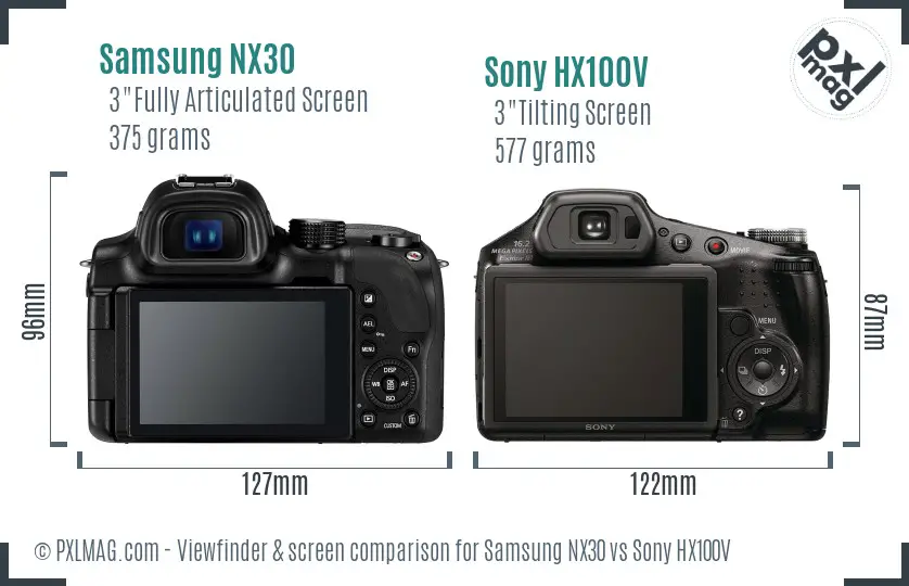 Samsung NX30 vs Sony HX100V Screen and Viewfinder comparison