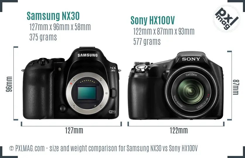 Samsung NX30 vs Sony HX100V size comparison