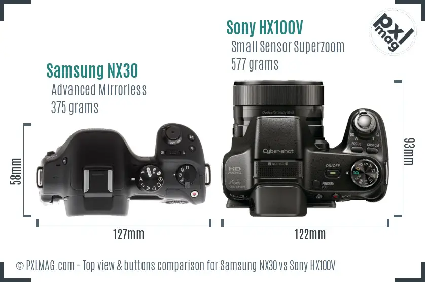 Samsung NX30 vs Sony HX100V top view buttons comparison