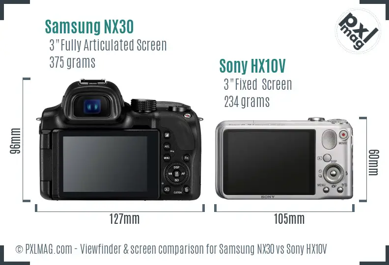 Samsung NX30 vs Sony HX10V Screen and Viewfinder comparison