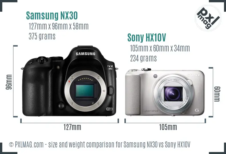 Samsung NX30 vs Sony HX10V size comparison