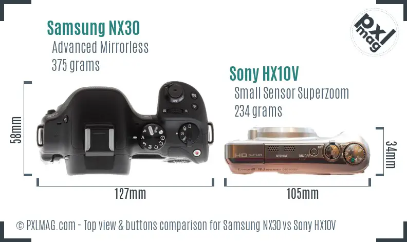 Samsung NX30 vs Sony HX10V top view buttons comparison