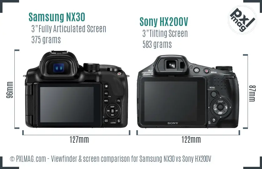Samsung NX30 vs Sony HX200V Screen and Viewfinder comparison