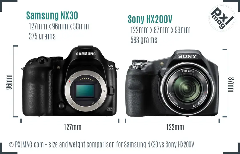 Samsung NX30 vs Sony HX200V size comparison