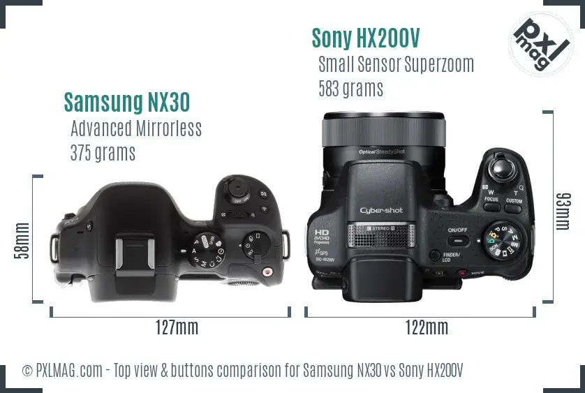 Samsung NX30 vs Sony HX200V top view buttons comparison