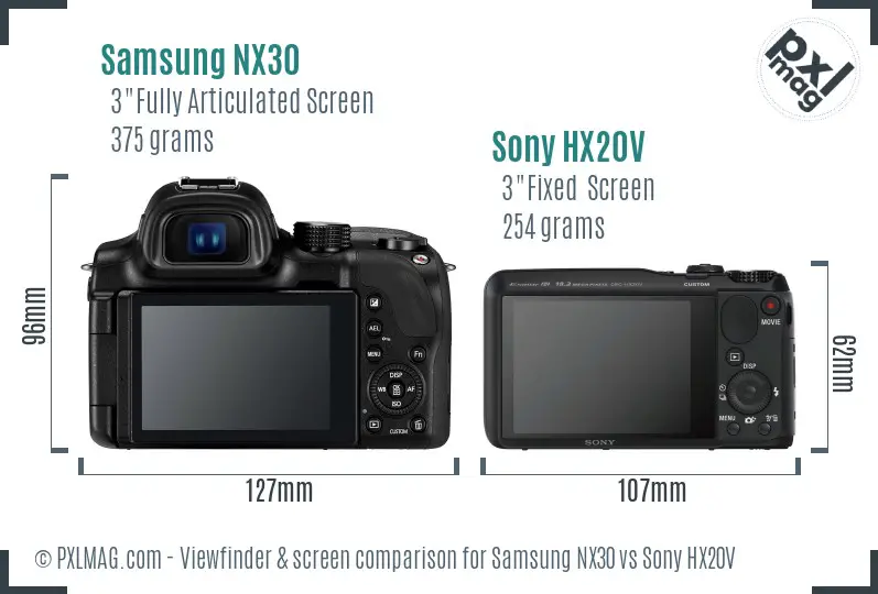 Samsung NX30 vs Sony HX20V Screen and Viewfinder comparison