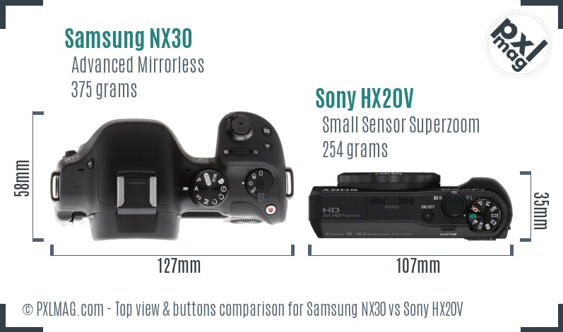 Samsung NX30 vs Sony HX20V top view buttons comparison